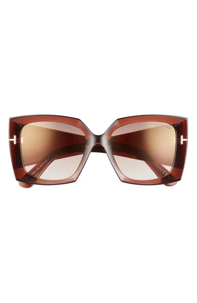 Shop Tom Ford Jacquetta 54mm Square Sunglasses In Dbrno/ Brnmr