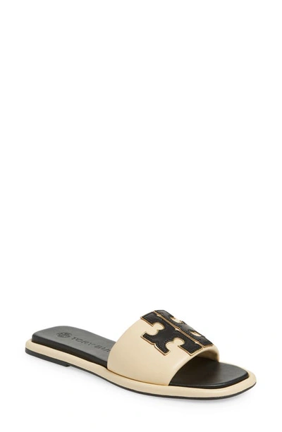 Shop Tory Burch Double T Sport Slide Sandal In New Cream/ Perfect Black/ Gold