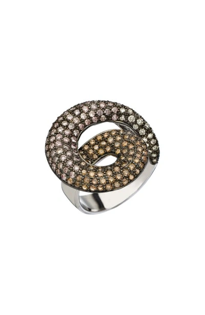 Shop Sethi Couture Shaded Diamond Swirl Ring In White/ Black