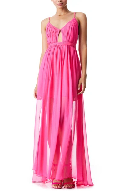 Shop Alice And Olivia Tamar Cutout Silk Chiffon Maxi Dress In Wild Pink
