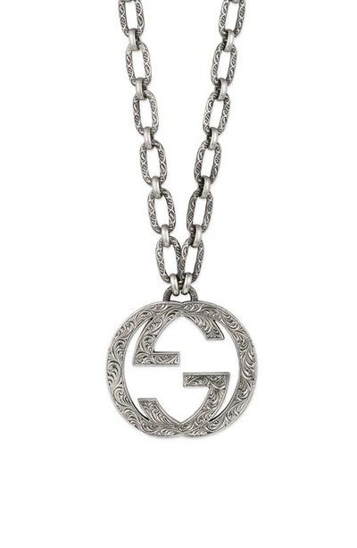 Shop Gucci Gg Logo Pendant Necklace In Sterling Silver