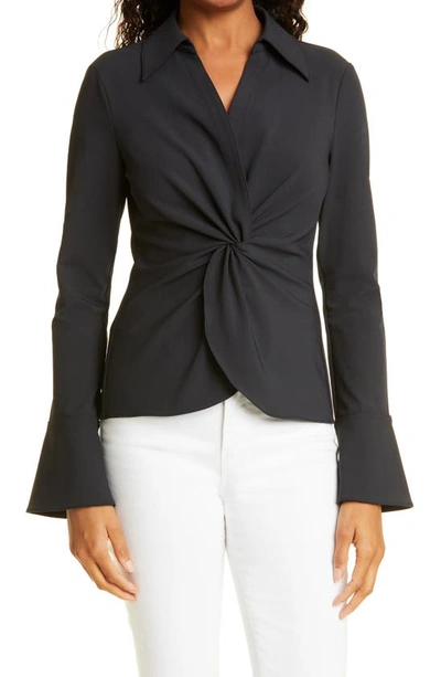 Cinq À Sept Mckenna Super Stretch Twisted-front Top In Black