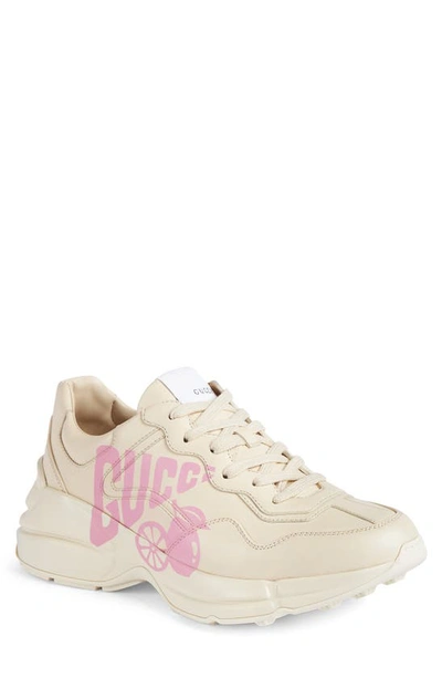 Shop Gucci Rhyton Lemon  Low Top Sneaker In White/ Pink