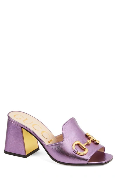 Shop Gucci Baby Horsebit Slide Sandal In Violet