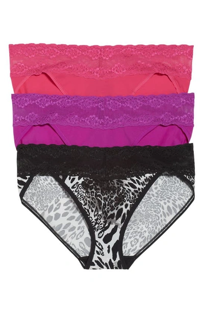 Shop Natori Bliss Perfection 3-pack Bikini Briefs In Clover/eltrc Pnk/blk Luxeleo