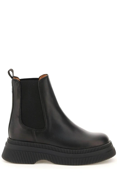 Shop Ganni Chuncky Sole Chelsea Boots In Black