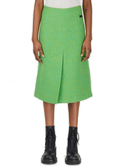 Shop Ganni Logo Patch Midi Skirt In Green