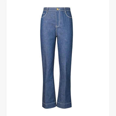 Shop Tory Burch Cropped Denim Jean In Unwashed Rinse