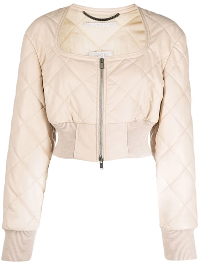Shop Stella Mccartney Cropped Quilted Jacket In Neutrals