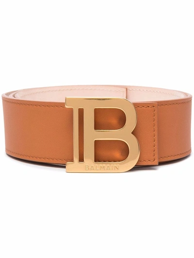 Shop Balmain Logo-plaque Leather Belt In Brown