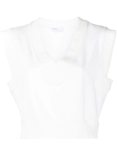 Shop Rosetta Getty V-neck Cropped Cotton Tank Top In White