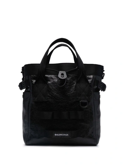 Shop Balenciaga Small Army Logo-embroidered Tote Bag In Black