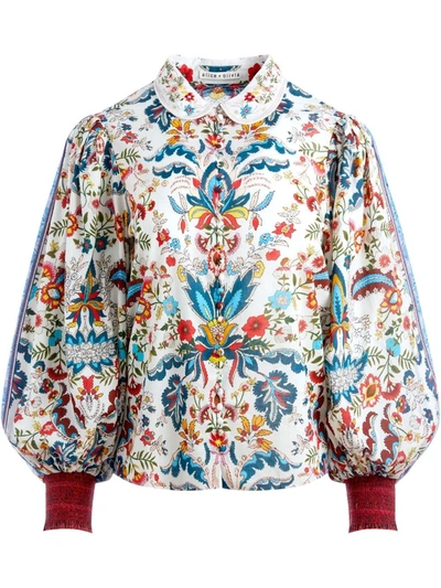 Shop Alice And Olivia April Floral Print Buttoned Blouse In White