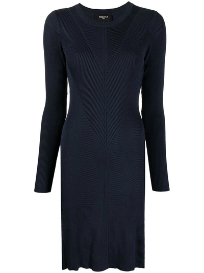 Shop Paule Ka Long-sleeved Ribbed-knit Dress In Blue