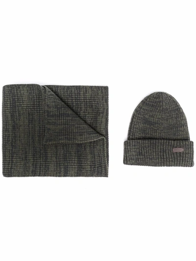 Shop Barbour Logo Scarf And Beanie Set In Green