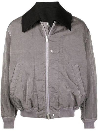 Shop Jil Sander Contrasting Collar Bomber Jacket In Grey