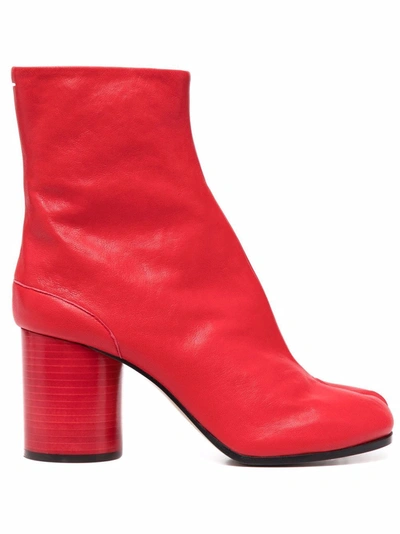 Shop Maison Margiela Tabi Toe Ankle Boots In Red