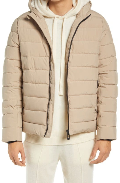 Noize High Pile Fleece Lined Hooded Puffer Jacket In Sand
