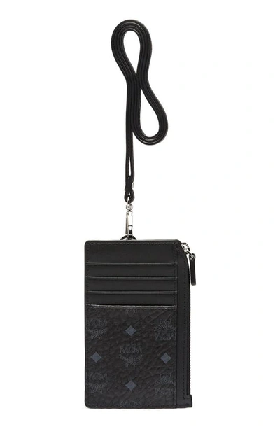 One Size Lanyard Card Holder in Visetos Black