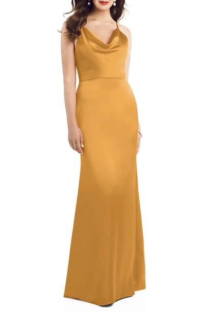 Shop Dessy Collection Dessy Colleciton Cowl Neck Charmeuse Trumpet Gown In Nyc Yellow