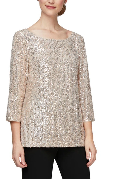 Alex Evenings Sequin Tunic In Taupe
