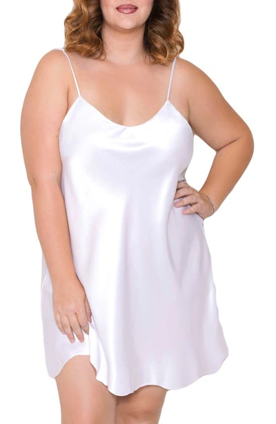 Shop Icollection Satin Chemise In White