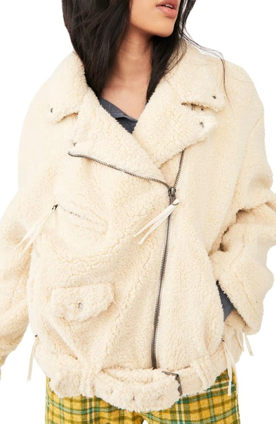 Shop Free People So Cozy Slouchy Fleece Moto Jacket In Marzipan