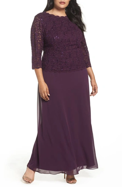 Shop Alex Evenings Mock Two-piece A-line Gown In Deep Plum