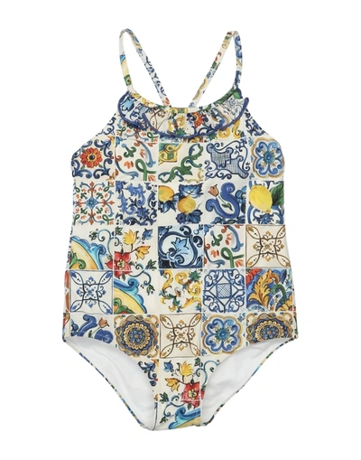 Shop Dolce & Gabbana One-piece Swimsuits In Ivory