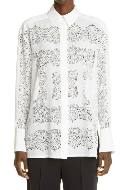 Shop Givenchy Perforated Bandana Print Button-up Blouse In 100-white