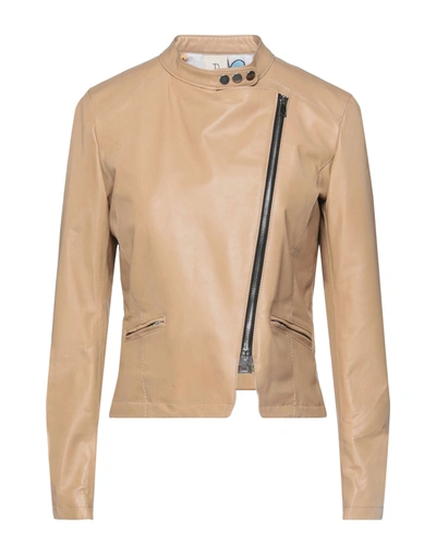 Shop Delan Woman Jacket Sand Size 12 Soft Leather In Beige