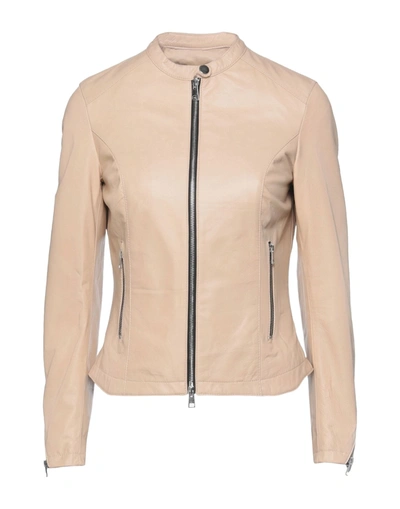 Shop Delan Woman Jacket Beige Size 8 Ovine Leather