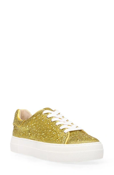 Shop Betsey Johnson Sidny Crystal Pave Platform Sneaker In Yellow