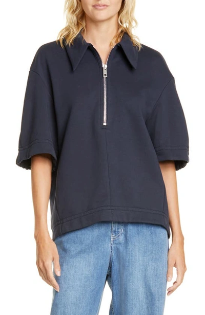 Shop Tibi Zip Cotton Blend Top In Navy