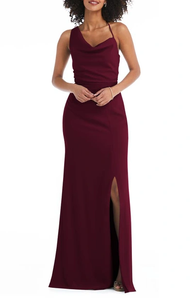 Shop After Six Draped Cowl Neck Trumpet Gown In Cabernet