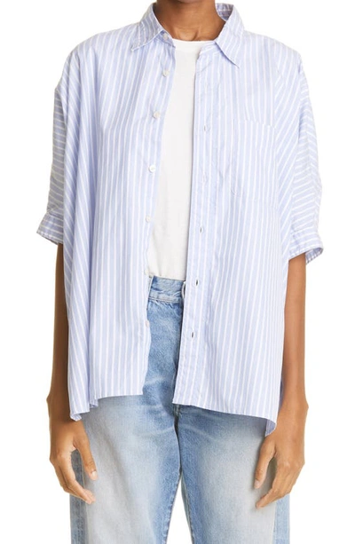 Shop R13 Stripe Oversize Boxy Button-up Shirt In Lt Blue Wide Stripe