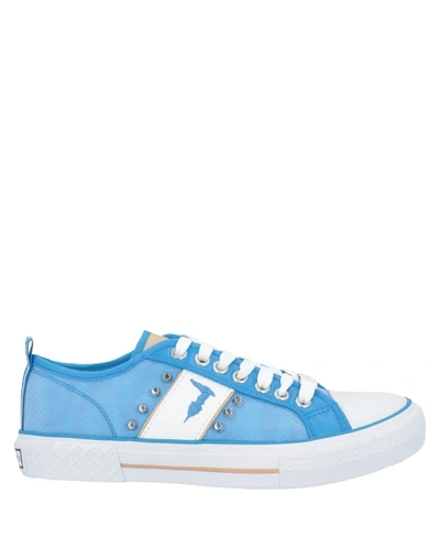 Shop Trussardi Woman Sneakers Azure Size 6 Soft Leather, Textile Fibers In Blue