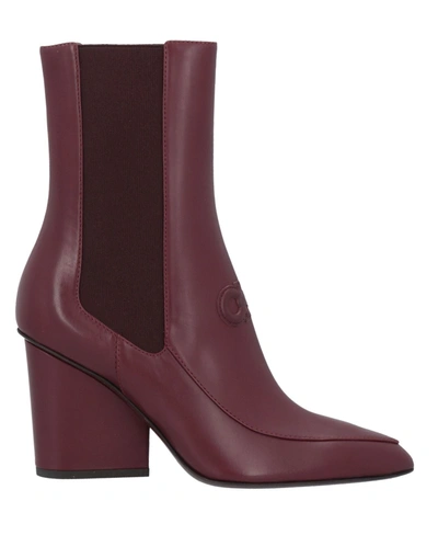 Shop Ferragamo Woman Ankle Boots Burgundy Size 7.5 Calfskin In Red