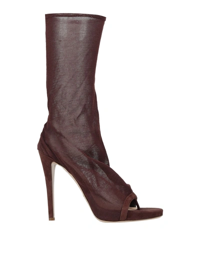 Shop Ermanno Scervino Woman Ankle Boots Brown Size 8 Textile Fibers, Soft Leather