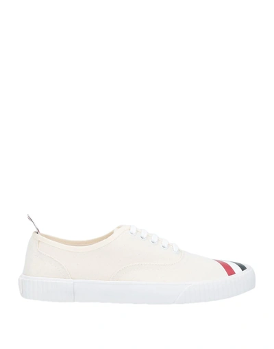 Thom Browne Rwb Stripe Cotton Canvas Low Sneakers In White