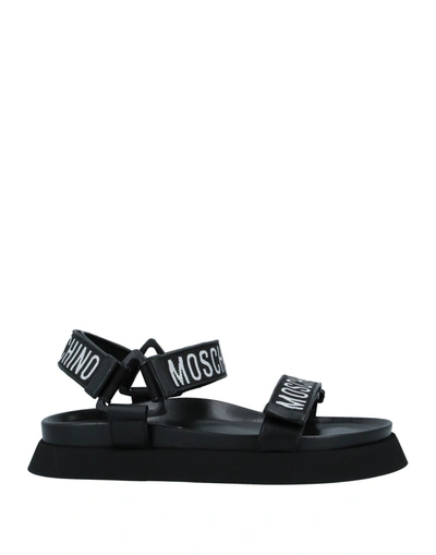 Shop Moschino Man Sandals Black Size 12 Soft Leather, Textile Fibers