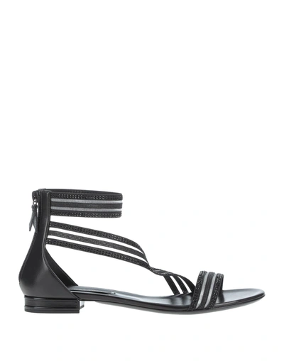 Shop Casadei Woman Sandals Black Size 5 Soft Leather, Textile Fibers