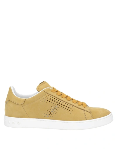 Shop Tod's Woman Sneakers Ocher Size 8 Soft Leather In Yellow