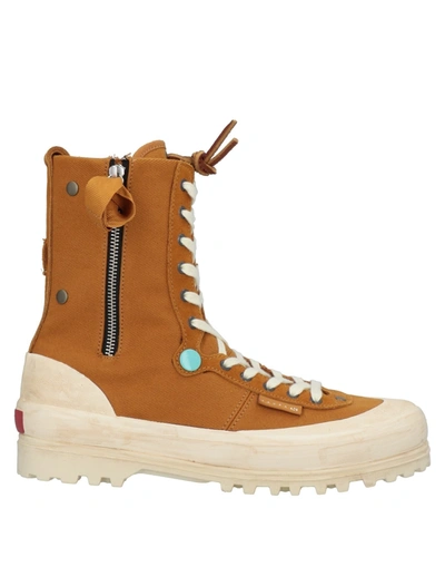 Shop Paura X Superga Man Ankle Boots Camel Size 6 Textile Fibers, Soft Leather In Beige
