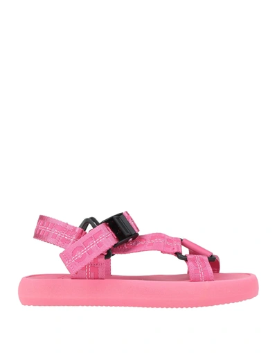 Shop Off-white Woman Sandals Fuchsia Size 6 Soft Leather, Textile Fibers In Pink