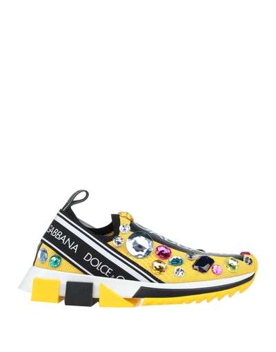 Shop Dolce & Gabbana Woman Sneakers Yellow Size 7 Polyester, Polyamide, Elastane, Viscose, Cotton