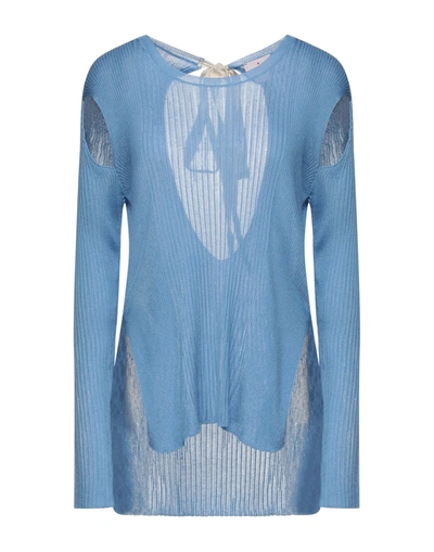 Shop Nocold Woman Sweater Azure Size L Viscose, Polyester, Metallic Fiber In Blue