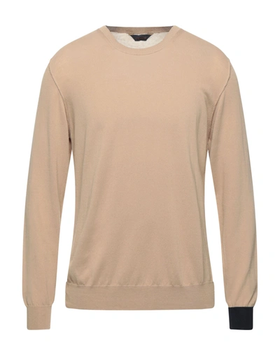 Shop Office 63 Man Sweater Camel Size L Cotton In Beige