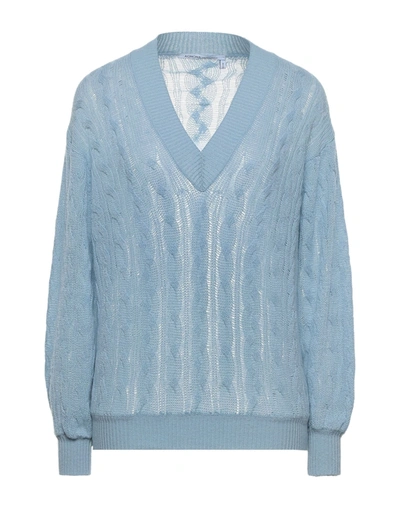 Shop Agnona Woman Sweater Sky Blue Size M Cashmere, Polyamide