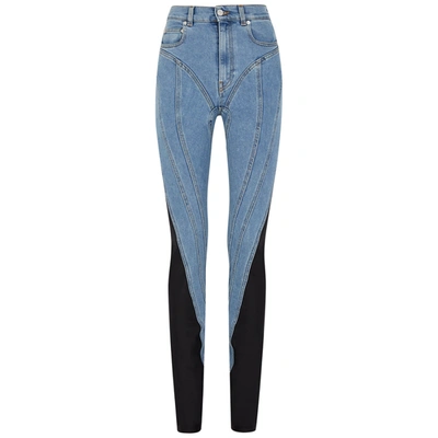 Shop Mugler Spiral Two-tone Panelled Skinny Jeans In Denim